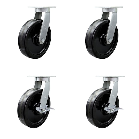 Service Caster 12'' Extra Heavy Duty Phenolic Wheel Swivel Caster Set with 2 Brakes , 4PK CRAN-SCC-KP92S1230-PHR-2-SLB-2